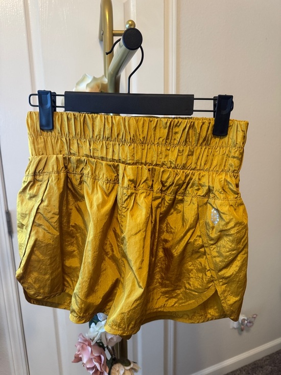 Free People Pants - Free People Shiny Gold Elastic Waist Mini Skirt